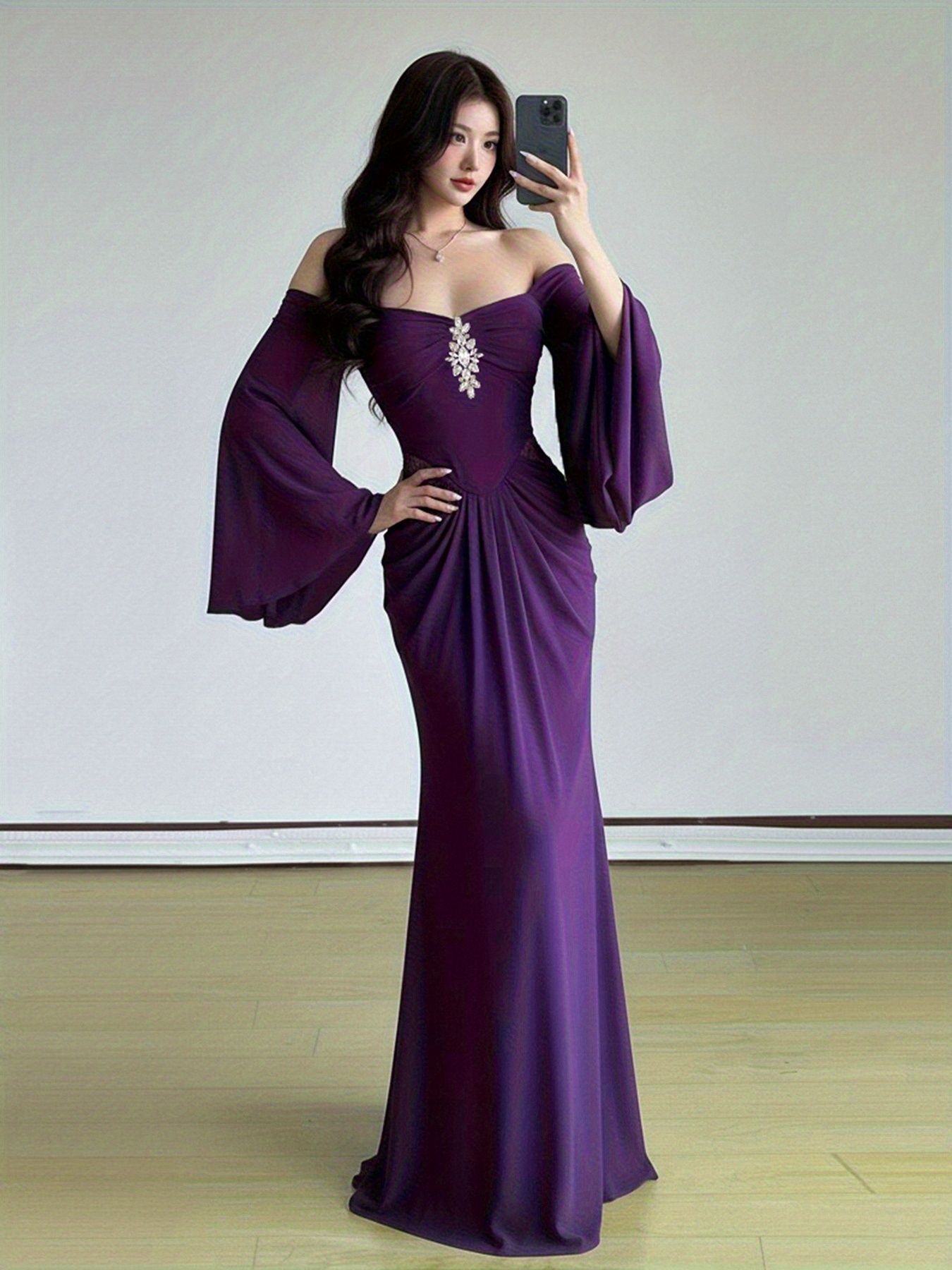strapless open back dress Burgundy Long Mermaid One Shoulder Ruffle Satin Prom Dress with Slit –  27dress