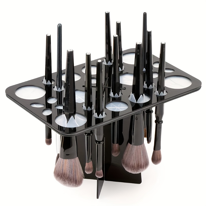 

Makeup Brush Drying Rack, Foldable 28-slot Acrylic Brush Holder, Tree Tray Support For Makeup Artist Nail Brushes, Black