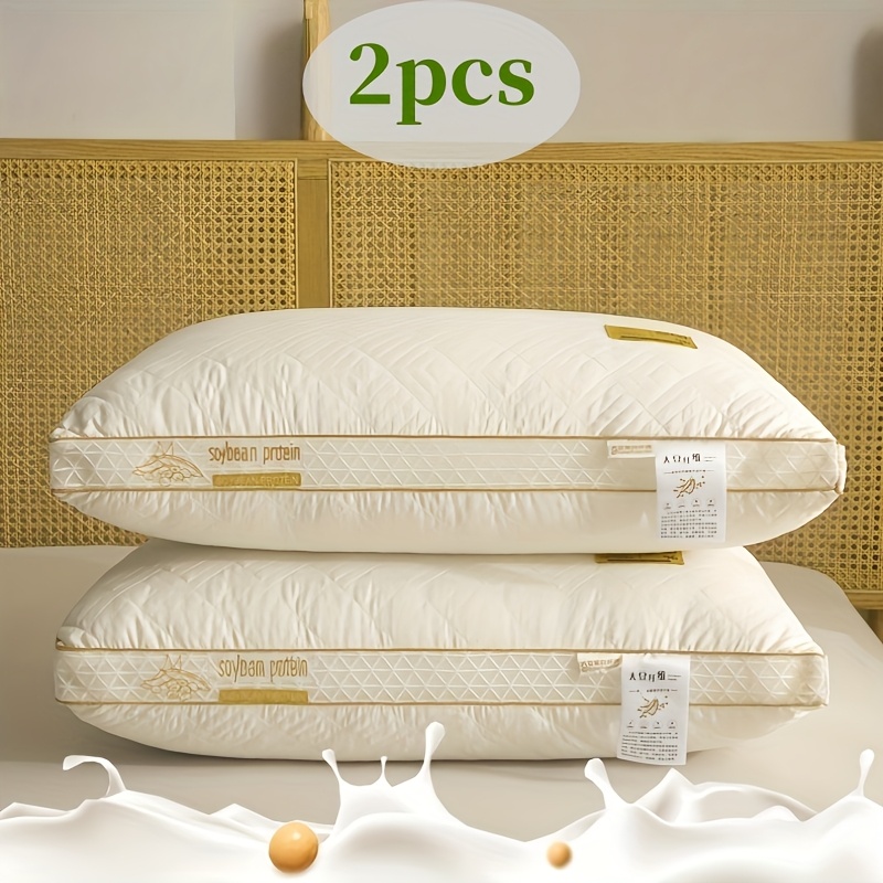 2/4pcs Soy Fiber 3D Pillow - Breathable Hypoallergenic High Elasticity Pillow with Polyester Fill, Light Beige Color for Side Sleepers, Hotels & Home Use - Ideal Christmas Gift for Family, Siblings, Friends, Travel Sleep Aid, Elegant Bed Decor, Durable Zipper Closure