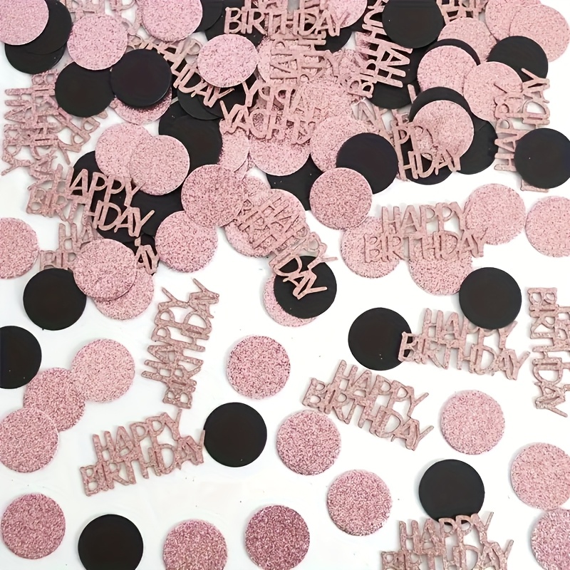 Image of 89pcs Of Rose Golden And Black "happy Birthday" Confetti - Sparkling Paper Decorations For Party Table Settings, Durable And Suitable For All Birthday Celebrations