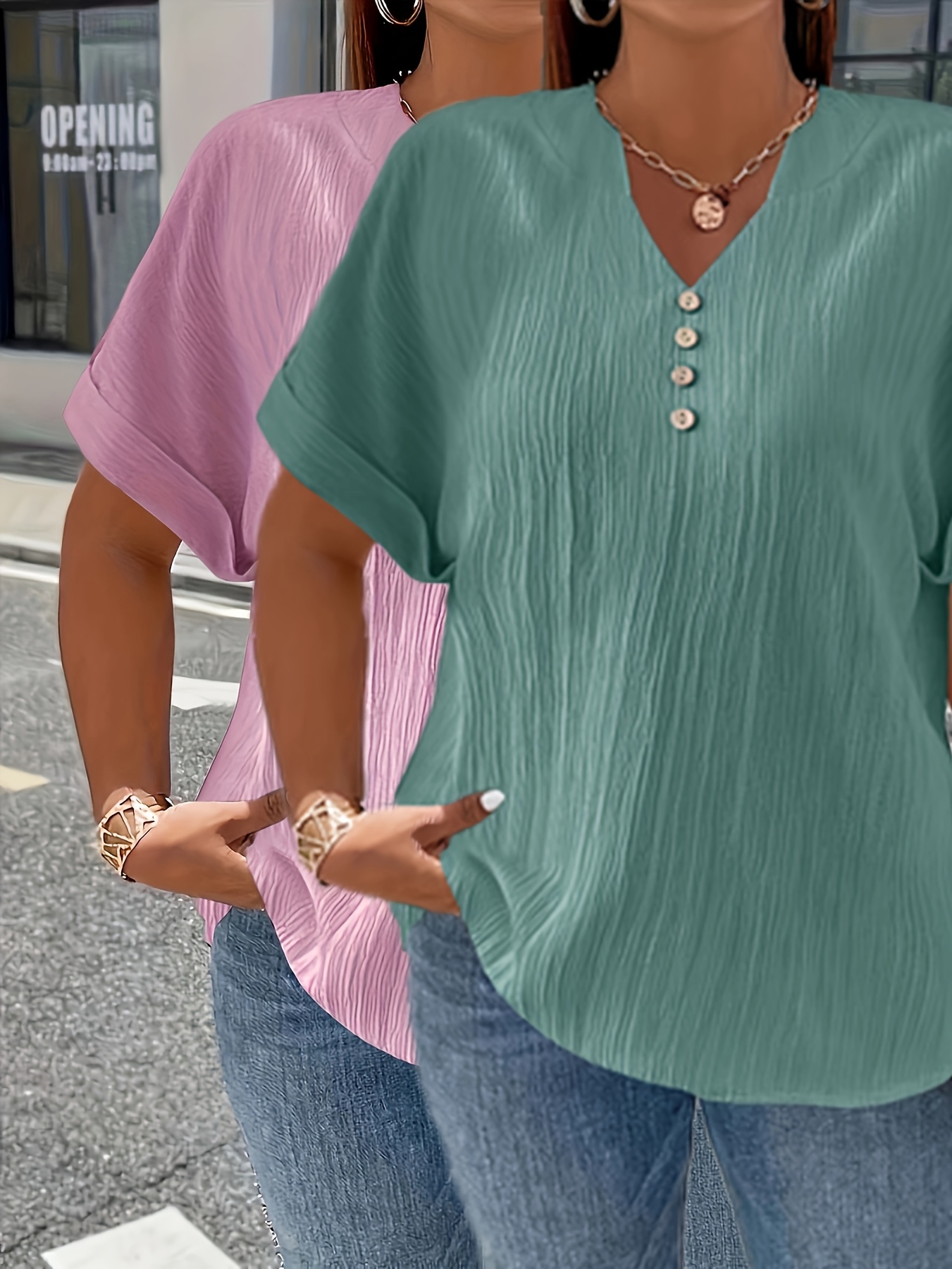plus size womens plus size   piece set for spring and summer featuring a stylish and elegant solid color short sleeve button up t shirt for   pink green 0