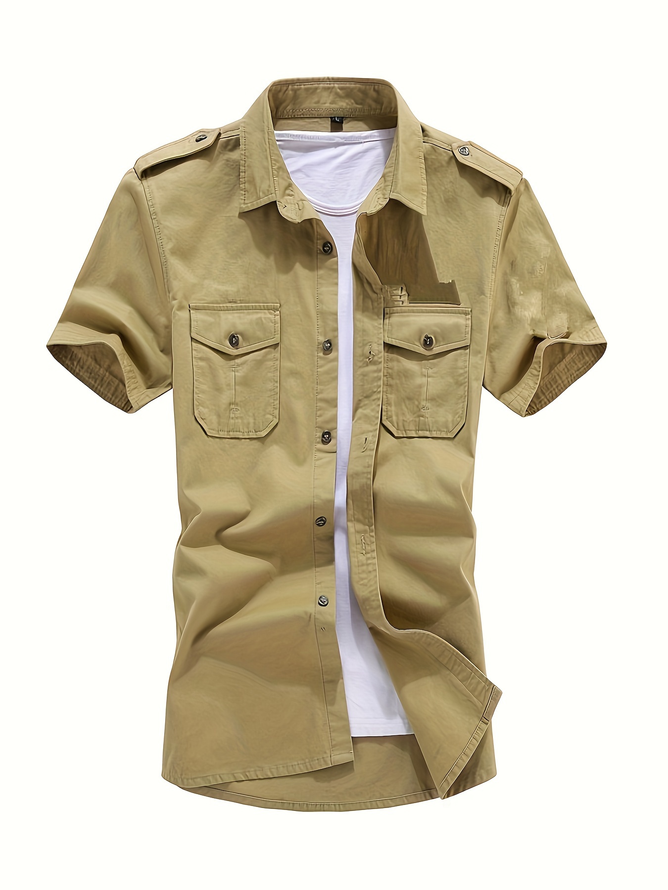 Chemise De Pêche Worldwide Sportsman - XL - Beige Marron, Manches Courtes, Poches