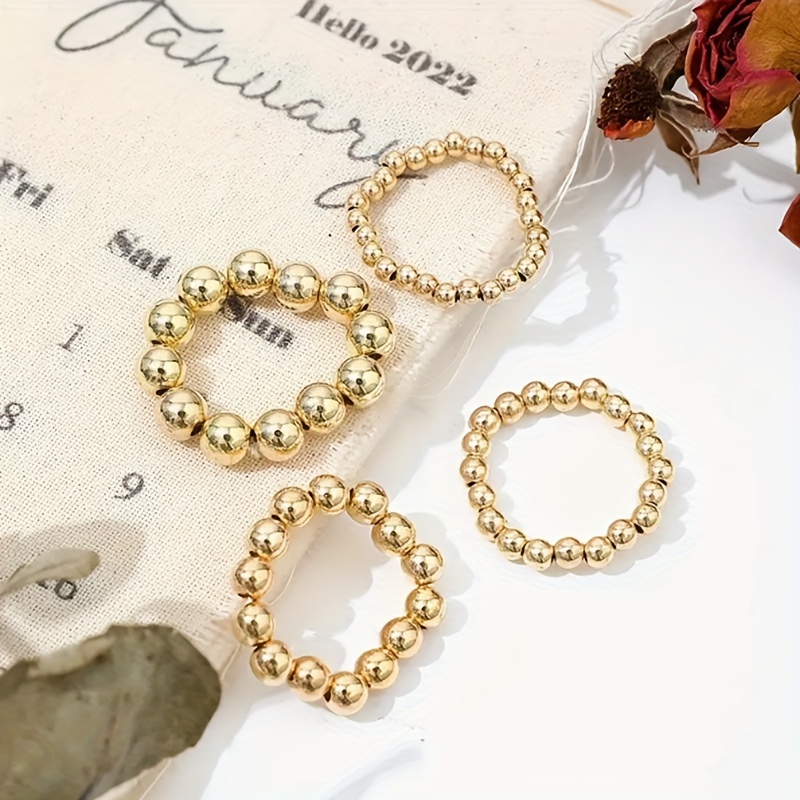 4pcs Golden Bead Elastic Ring Set Women's Minimalist Jewelry