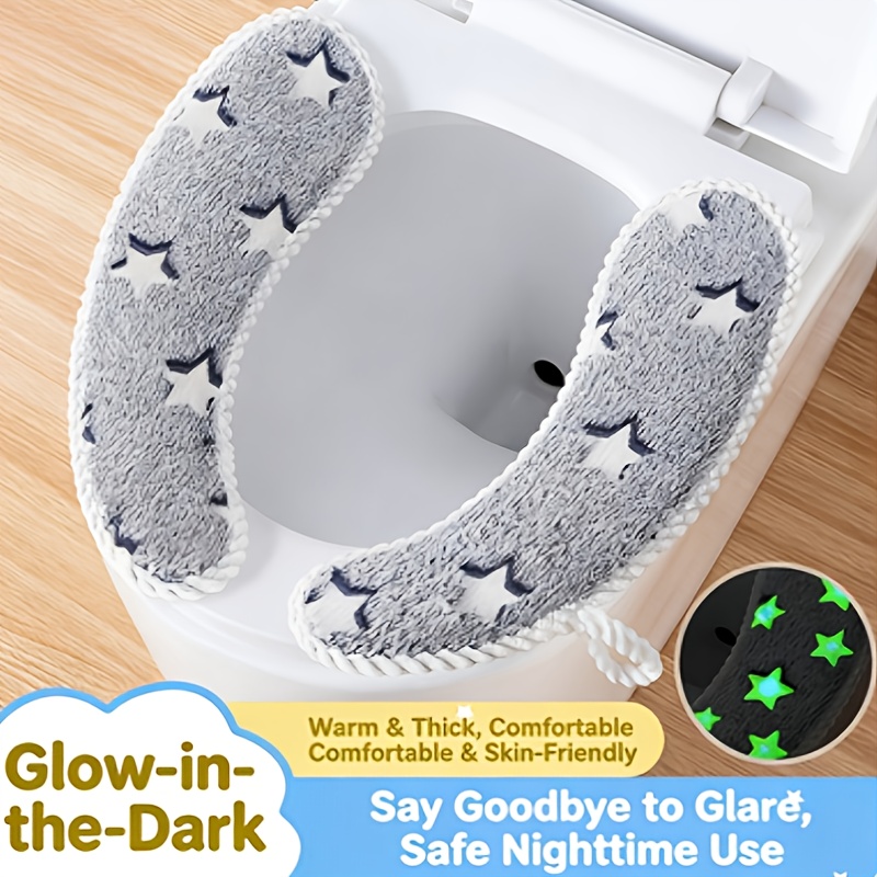 Image of 1 Set Autumn Toilet Seat Cover - Soft Warm Toilet Cushion With Lift Handle, Effortless Lid Lifting, 2-in-1
