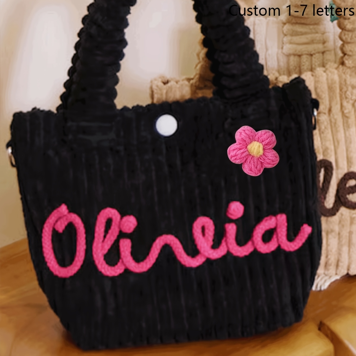 TEMU [customizable] 1pc Personalized Custom Name Corduroy Tote Bag-- Cute & Stylish Crossbody Mini Bag, Versatile Accessory, Party/birthday Gift.