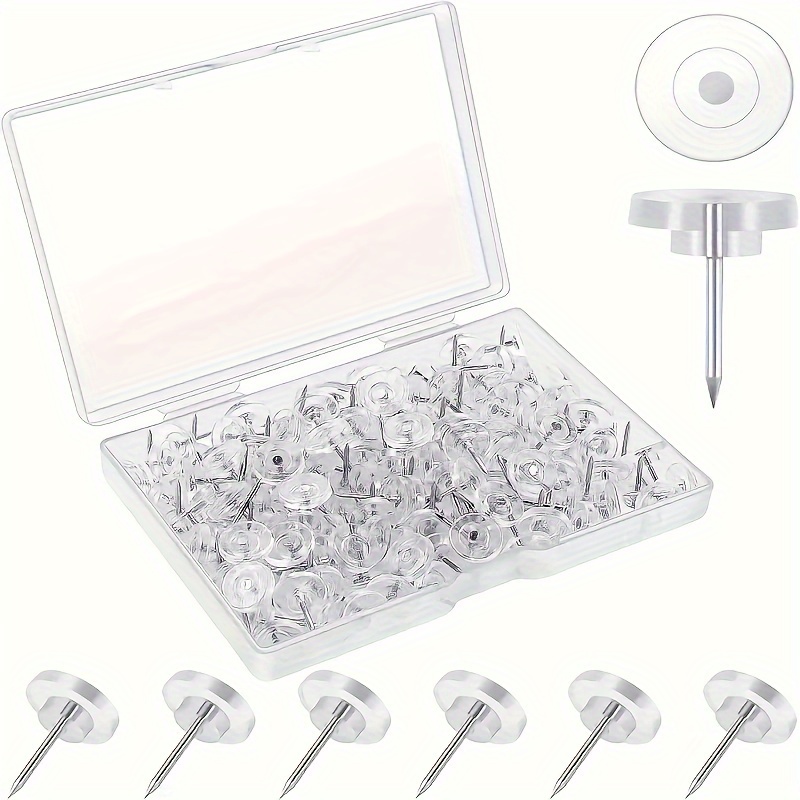 

Iron Thumb Tacks Clear Push Pins 200-pack With Sharp And Transparent Plastic Head For Cork Boards, Wall Hangings, And Notice Boards