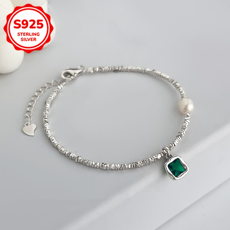 Anti Allergy S925 Irregular Green Stone Bracelet Lightweight BFF Gift