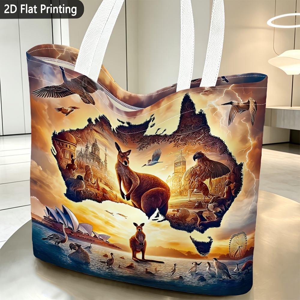 TEMU 1pc, Women's Shoulder Bag, 2d Flat Australian Wildlife Themed Print Shoulder Bag, Exquisite Women's Handbag, Reusable, Fashionable And Casual,