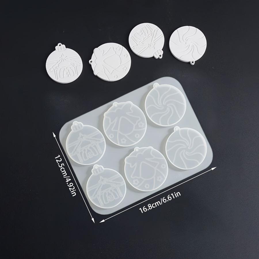 TEMU Resin Silicone Mold-1pc 6-cavity Christmas Round Tag Silicone Mold, Diy Gypsum Epoxy Resin Mold, Hanging Ornament Mold & House Pattern For