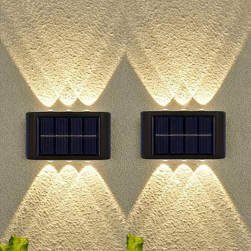 imagen del artículo paquete de 2 lámparas solares de pared para exteriores de versión | lámpara solar de jardín con sensor de movimiento y diseño de valla led | panel solar de carga rápida y eficiencia | iluminación de , y entrada de larga duración