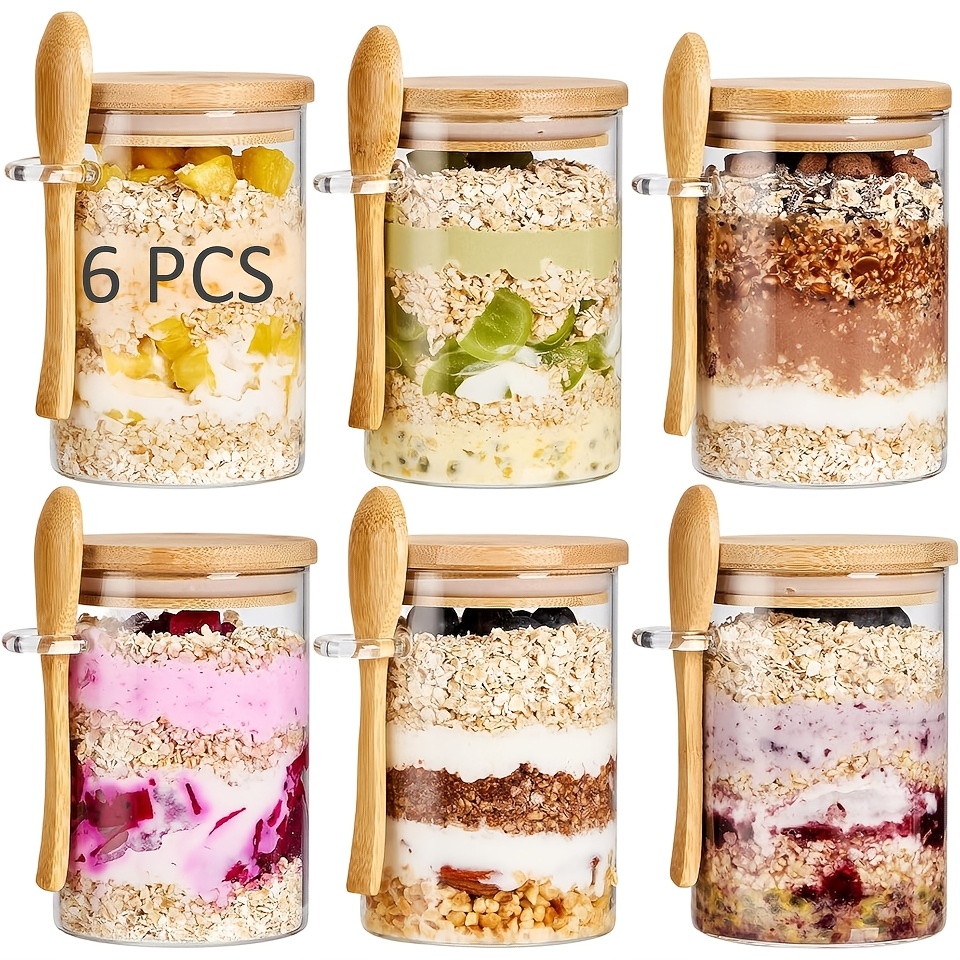 TEMU 6pcs Glass Storage Jars With Bamboo Lid And Spoons, 18oz Premium Borosilicate Glass Jars, For Coffee Beans, Tea, Sugar & More