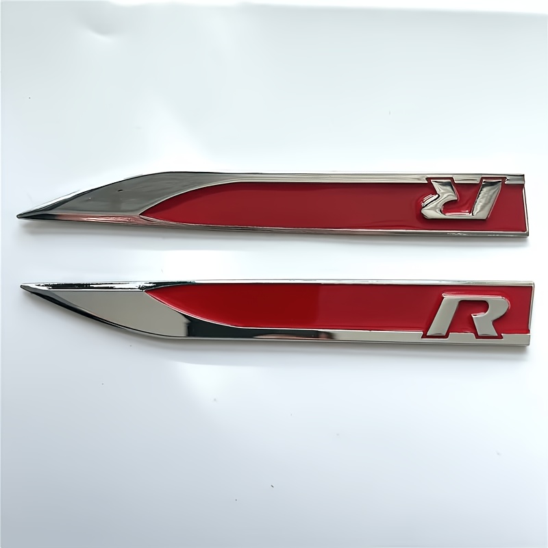 TEMU Beautiful Decorative Emblem 2pcs/set Long Strip Metal R Car Logo, Suitable For Car Trunk Rear Side Body Sticker Decorative Decal Accessories