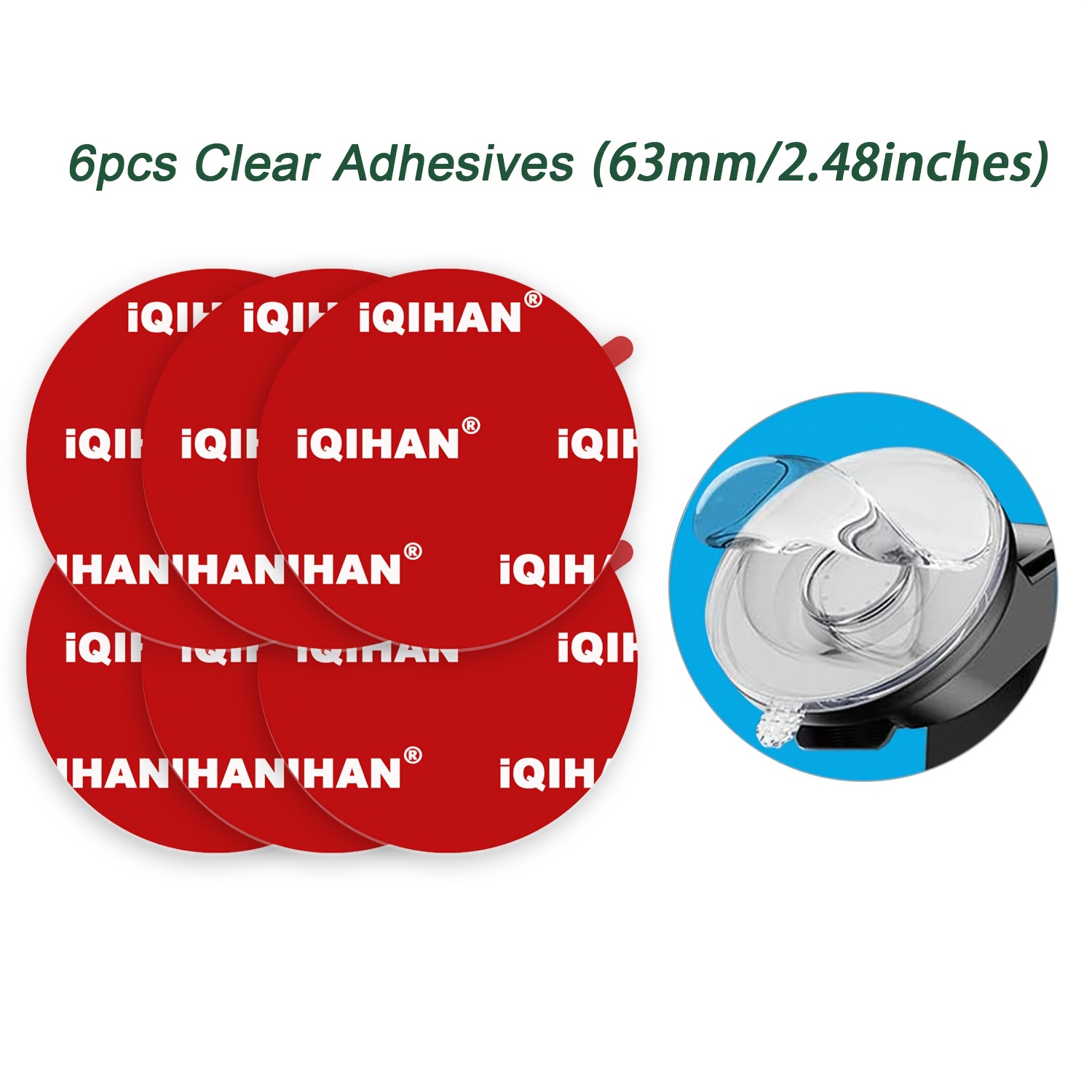6pcs 2.48"(63mm) Transparent Double-sided Adhesive For Suction Cup For Dashboard Phone Holder And Car Mount, Sticky Clear Stickers Replacement Kit For Dash Pad Mounting Disk (transparent Or Grey)
