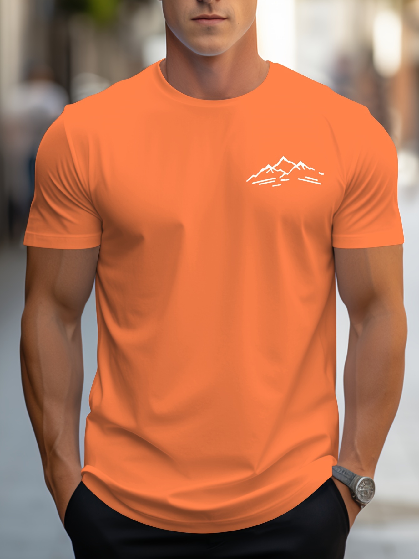 Mountain Print Men's Round Neck Short Sleeve Tee Fashion Regular Fit T-Shirt Top For Spring Summer Holiday