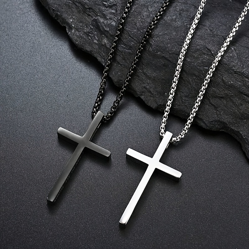 1pc stainless steel cross pendant necklace fashion necklace for boys easter gift details 2