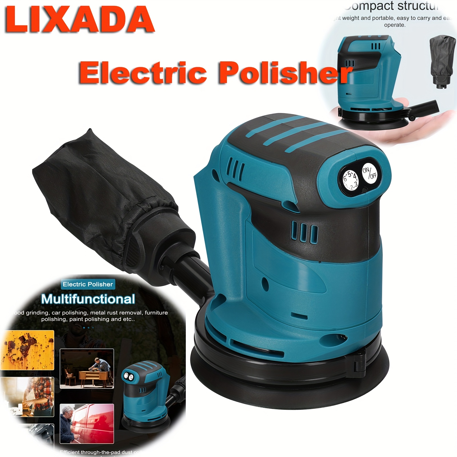 LIXADA Draadloze Orbitale Schuurmachine met 6 Instelbare Snelheden, Elektrische Polijstmachine