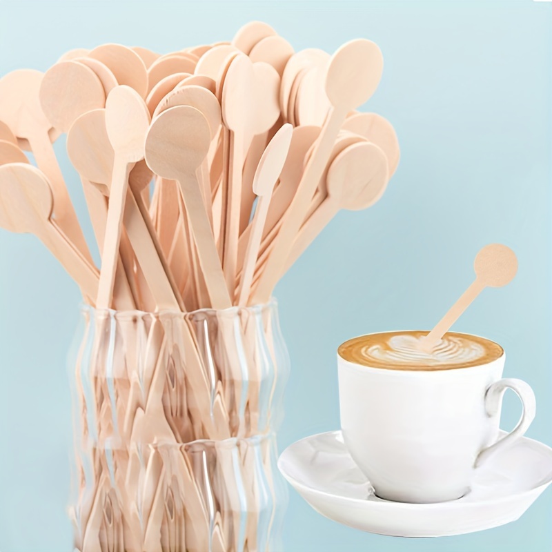 100pcs coffee stirrers stir sticks disposable wooden beverage mixer with round ends wood stir sticks for coffee cocktails milk tea details 0