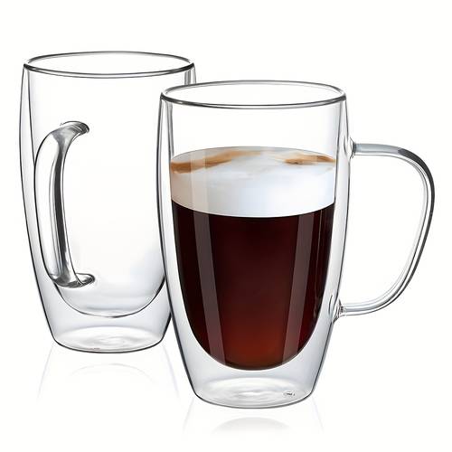 2pcs 4pcs 15oz double wall insulated glass coffee mug clear coffee mug with handle borosilicate cocktail glass ideal for irish coffee lattes coffee milk hot and cold drinks suitable for christmas halloween family dinners birthday 450ml
