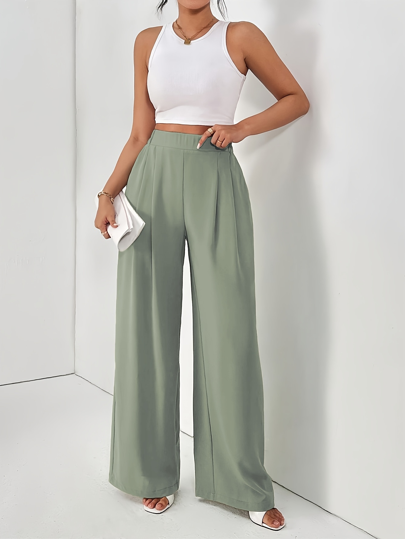 slim fit dress slacks Wide-Leg Trouser in Buttersmooth | Dark Green