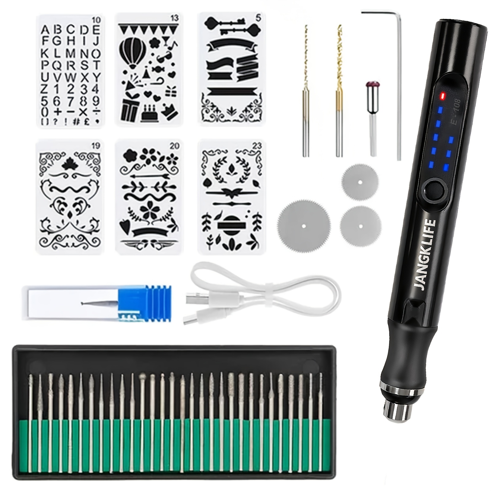 TEMU 1 set de mini outil de bijouterie avec batterie Li-ion - Stylo rotatif USB | Meuleuse, ponceuse, et polisseuse polyvalente à 3 vitesses | USB