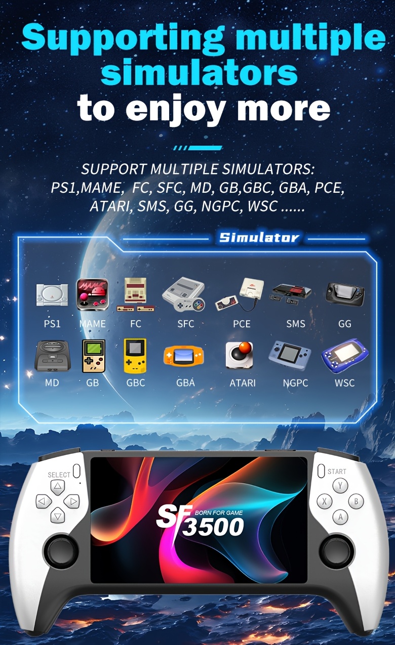 YAJOTIN SF3500 Portable Retro Gaming Console | 5-inch IPS HD Screen, USB Rechargeable, Lithium Battery, Ergonomic Design with Stand, Compact and Durable, Ideal for Birthday, Halloween, Christmas Gifts