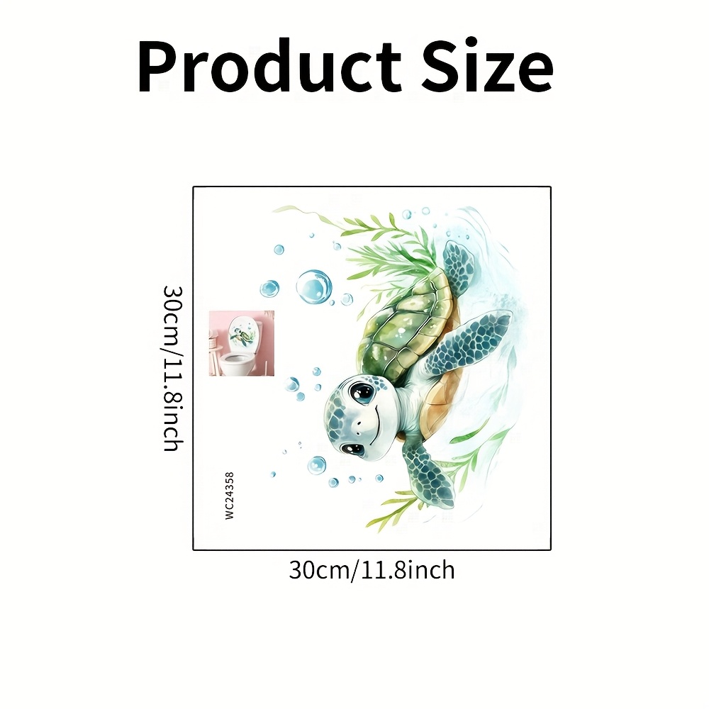 Image of 1pc Cute Turtle Bubble Bath Toilet Lid Decal - Waterproof Self-adhesive Pvc Bathroom Sticker With Seaweed & Coral Design, , Easy To Apply & Remove, Bathroom Accessories