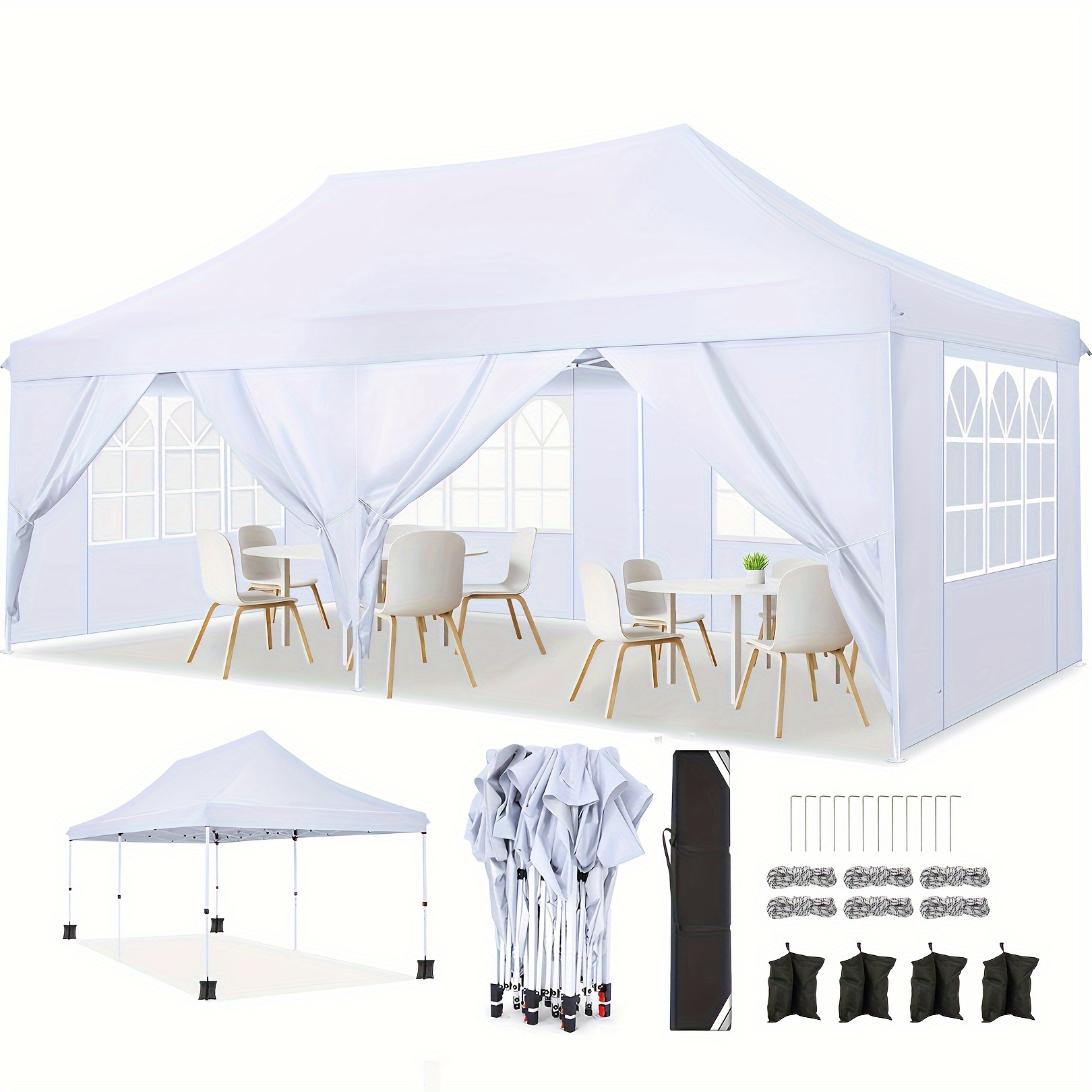 

10x20ft Pop Up Canopy With 6 Removable Sidewalls, Commercial Canopy, Waterproof And Uv50+ Gazebo With Portable Storage Bag, Adjustable Heights, Party Tents, With 4 Sandbags