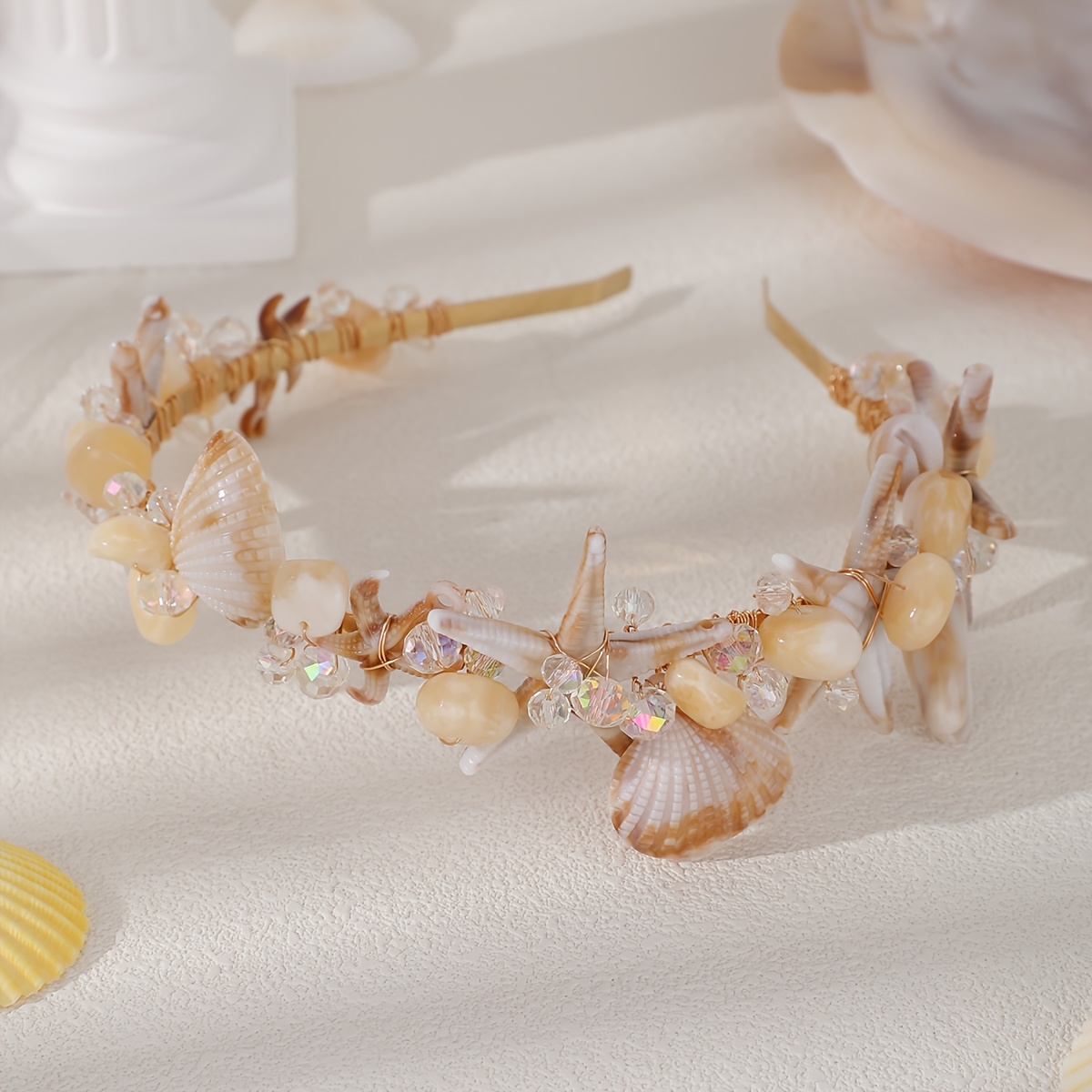 TEMU 1pc Handmade Vintage Nautical Hair - Realistic Seashell & Starfish Headpiece Suitable For Mermaid Costumes, Beach Weddings, Themed Photoshoots,