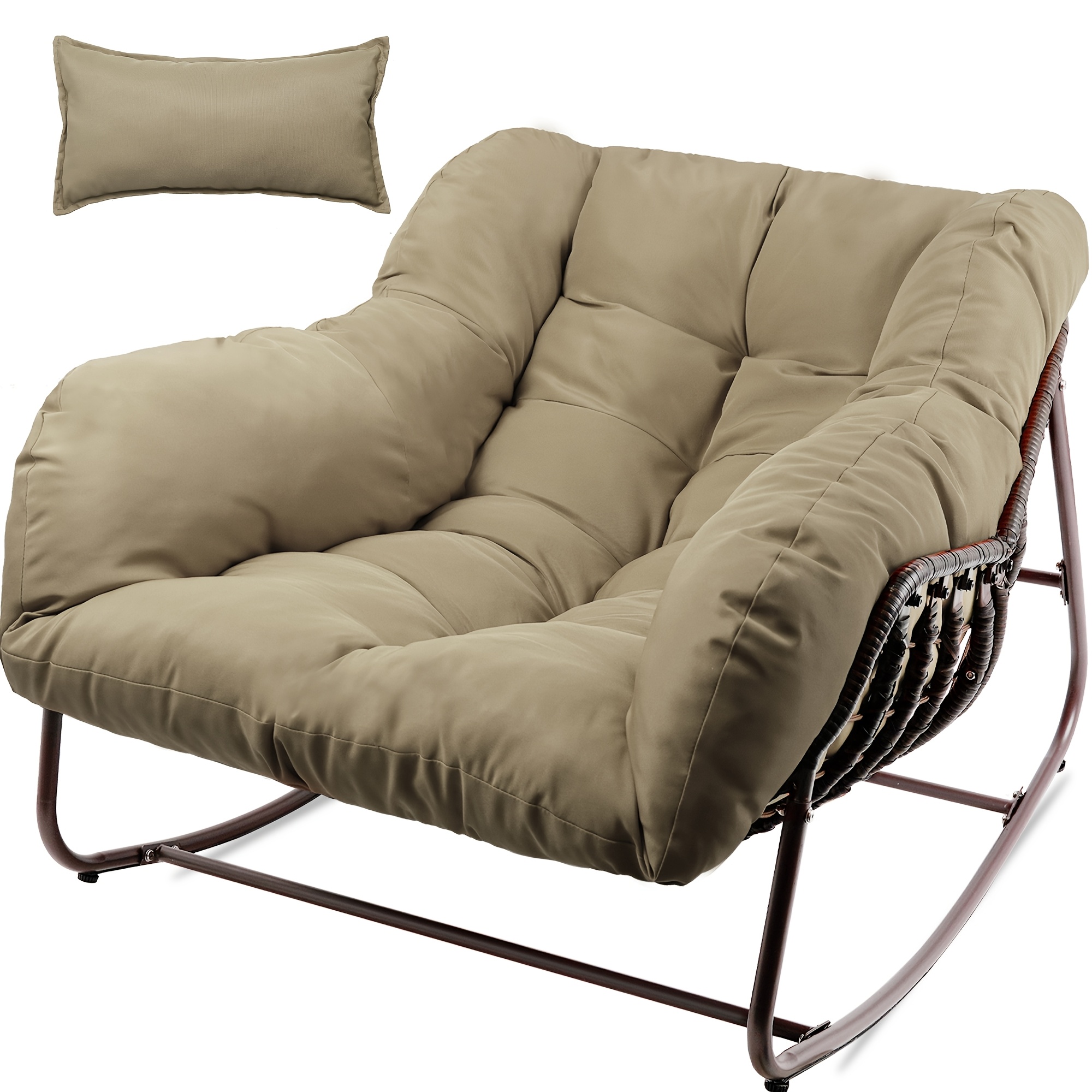 comfortable Outdoor Papasan Rocking Chair Wicker Papasan Patio with Cushion And Pillow, Large Papasan Rocker Egg Chair for Garden And Patio 7 comfortable Outdoor Papasan Rocking Chair Wicker Papasan Patio with Cushion And Pillow, Large Papasan Rocker Egg Chair for Garden And Patio - Image 7