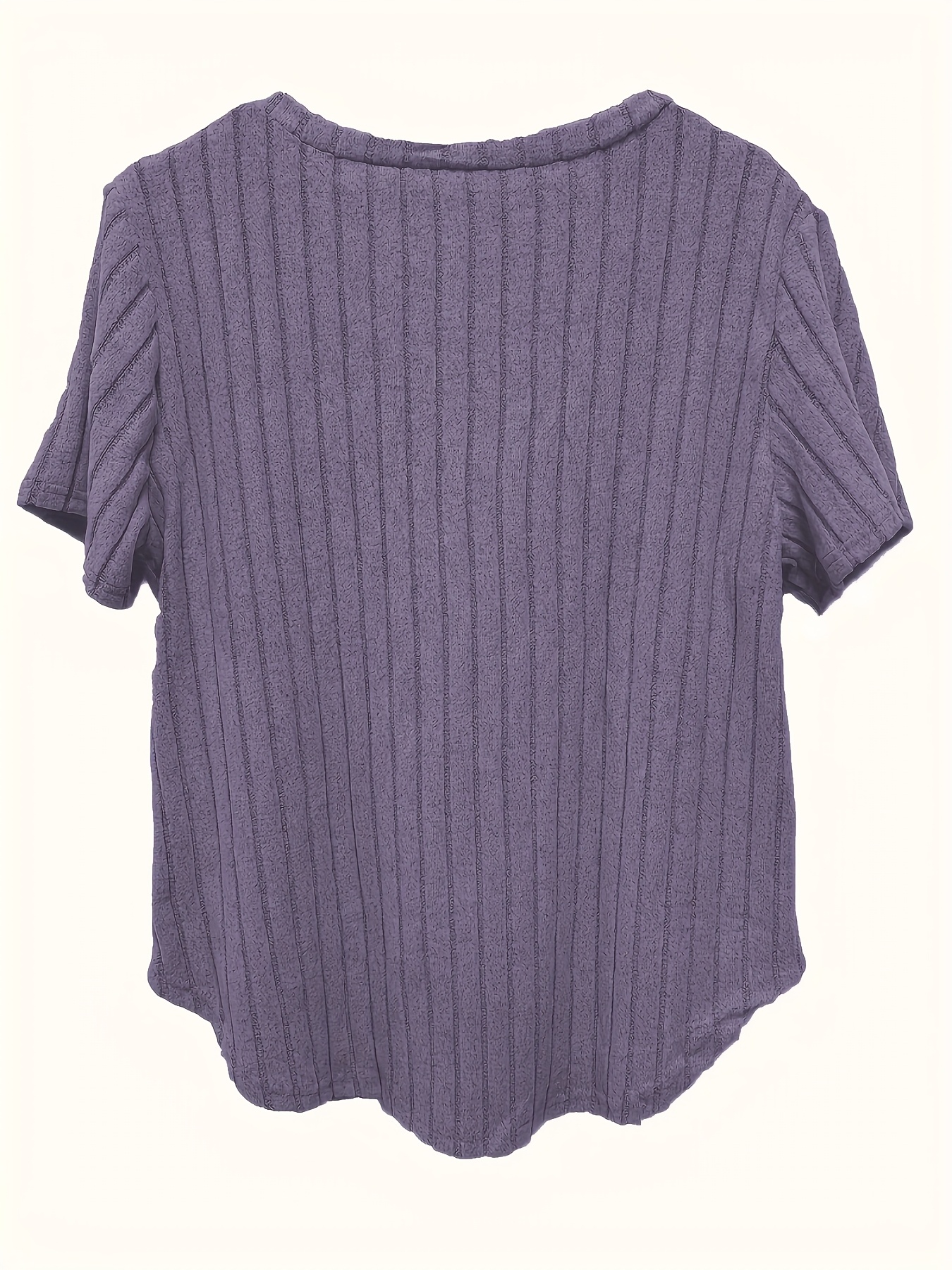 Plus Size V-Neck Casual Elegant Women's Top - Stretchy Fabric, Machine Washable, All-Season Versatile Blouse for Everyday & Formal Wear, Ribbed Texture, Medium Elasticity