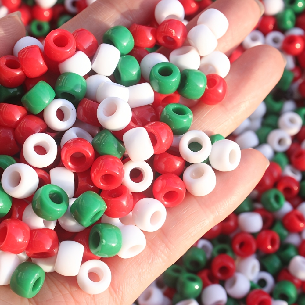 TEMU 350pcs Large Hole Beads Suitable For Making - 9mm Round Solid Beads With Glossy, Red/green/white Suitable For Bracelets, Necklaces, Christmas