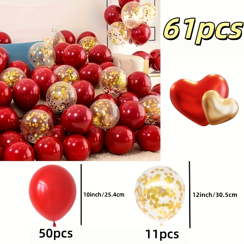 TEMU Ensemble de 61 ballons en latex rouge et doré multicolore, idéal pour , anniversaires, cadeaux de d', fêtes d'été, réunions, révélations de ,
