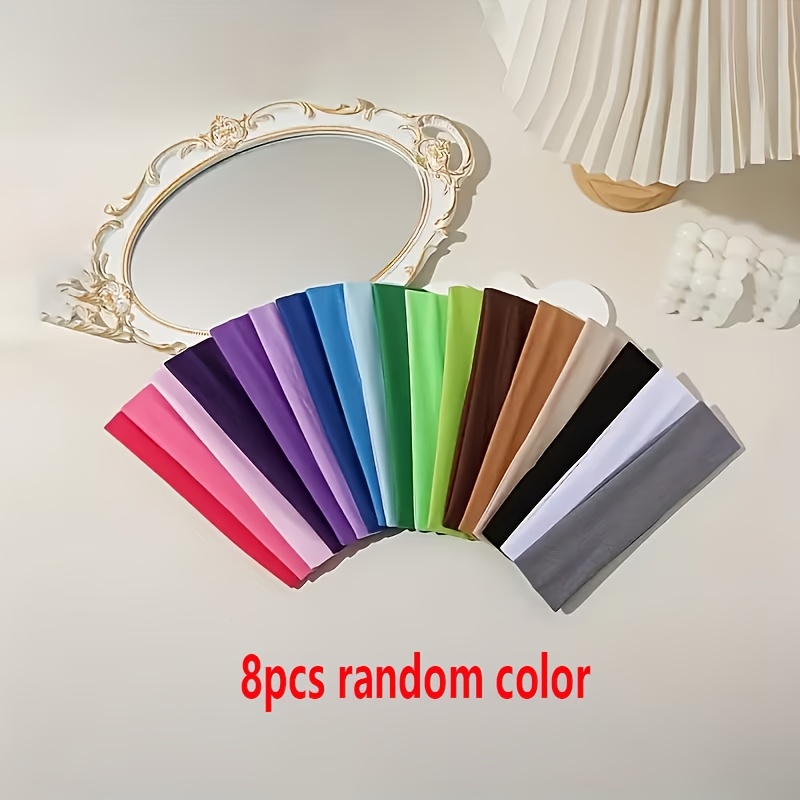 Image of 8pcs Random Colors Elastic Sports Fashion Headbands, With Sweat-wicking Function, Suitable For Men And Women, Hair Additions For Yoga, Running