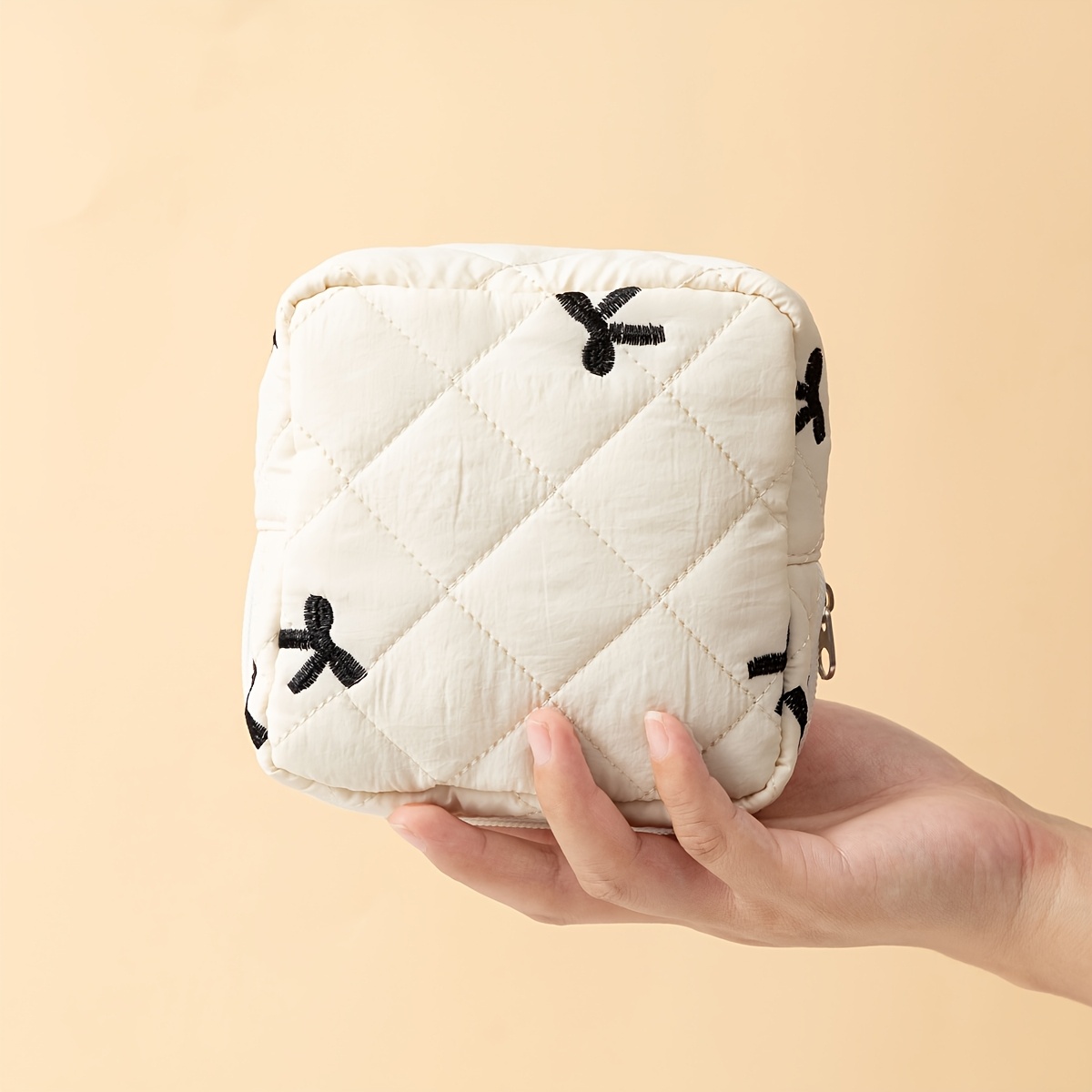 TEMU Bow Ladies Storage Bag, Girls' Menstrual Period Design Sanitary Pad And Towel Organizer Pouch, Lightweight Zippered Storage Bag For Essential