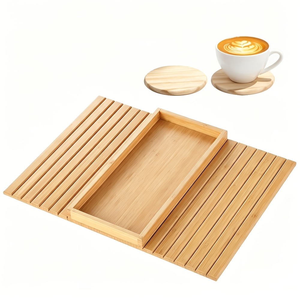 TEMU Plateau de table pliant à pince pour accoudoir de canapé en bambou avec porte-gobelet -Étanche et patin antidérapant pour , contact alimentaire,