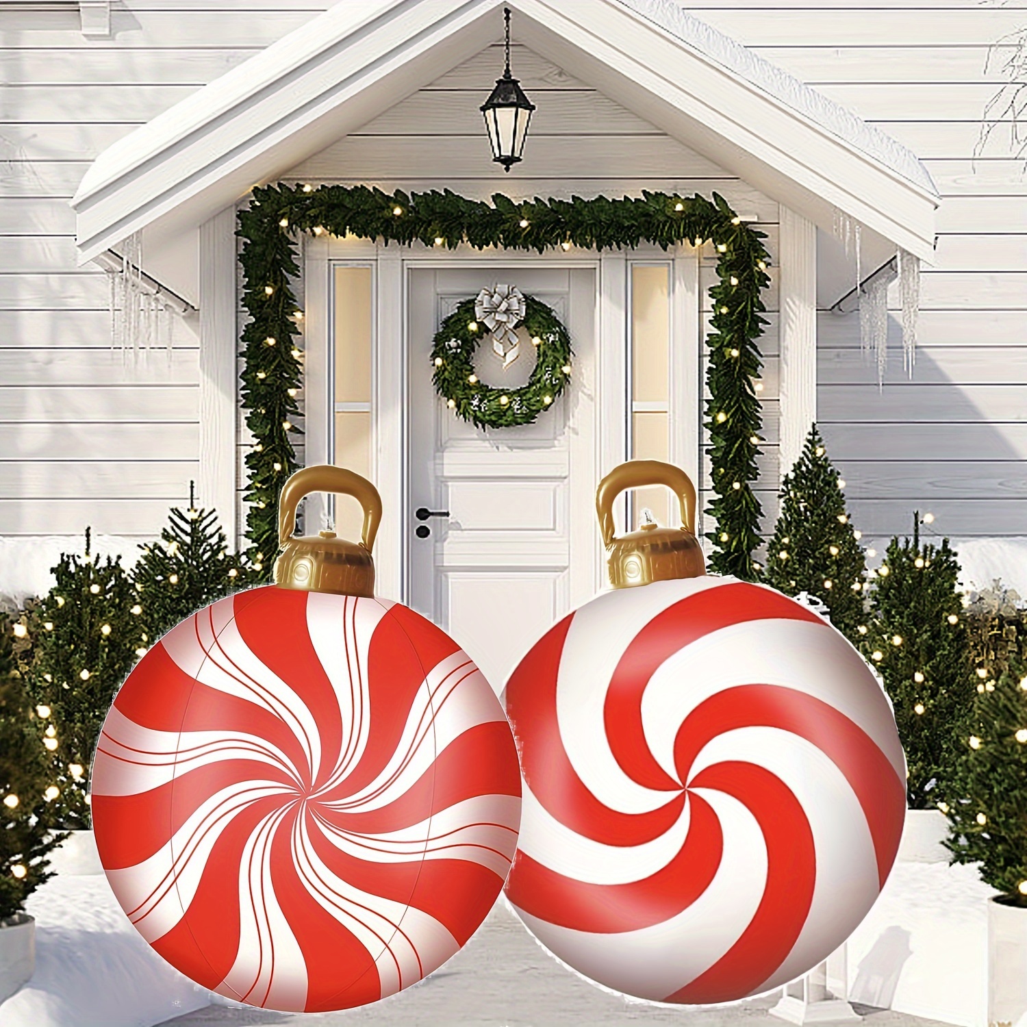 

2pcs 24" Inflatable Christmas Ornament Balls - Design, Pvc Holiday Decor For Indoor & Outdoor Use, Christmas Decor