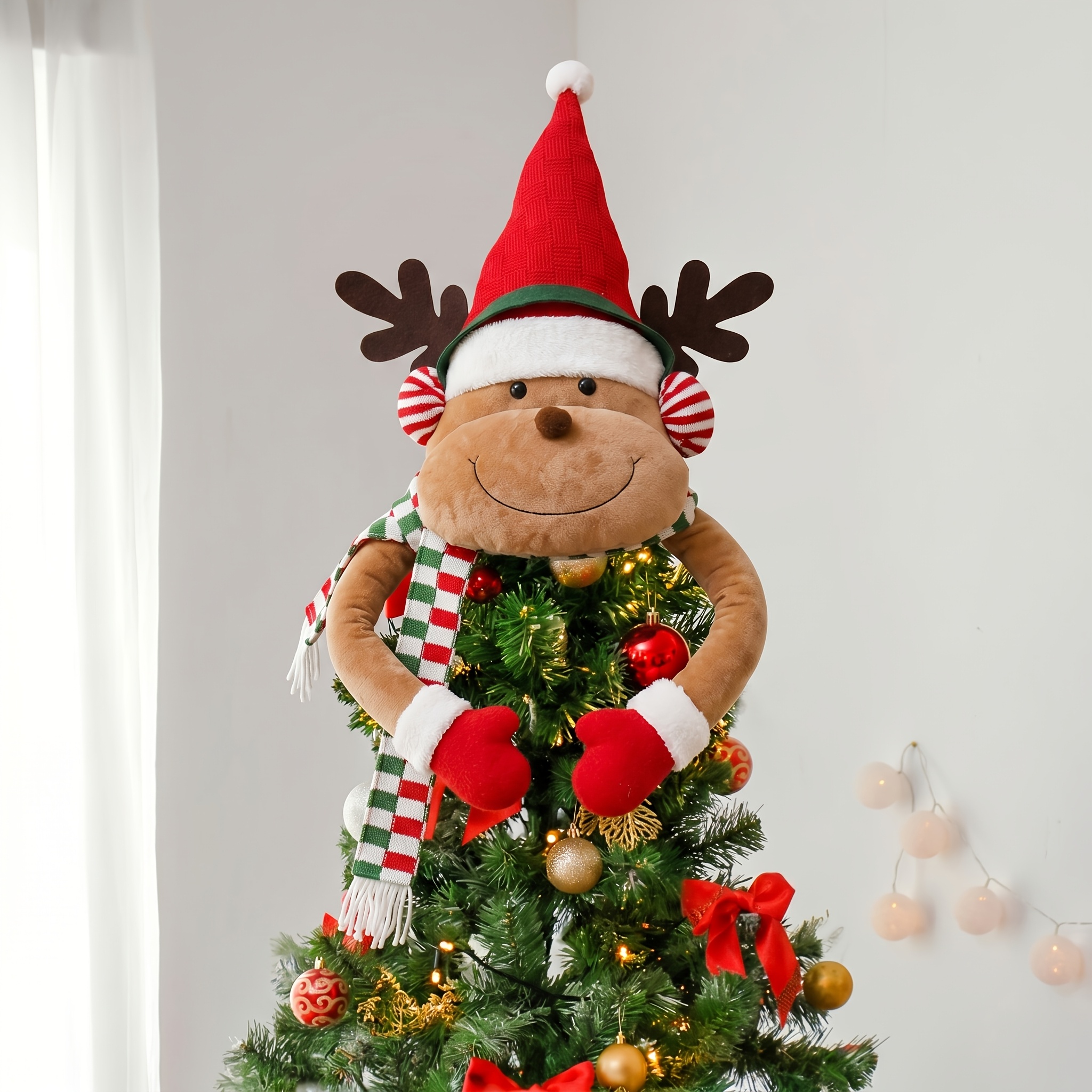TEMU Rustic Farmhouse Christmas Tree Topper Star With Santa Claus & Snowman Elk Decorations - Suitable For Home, Mall, Decorations, For Use Or Winter