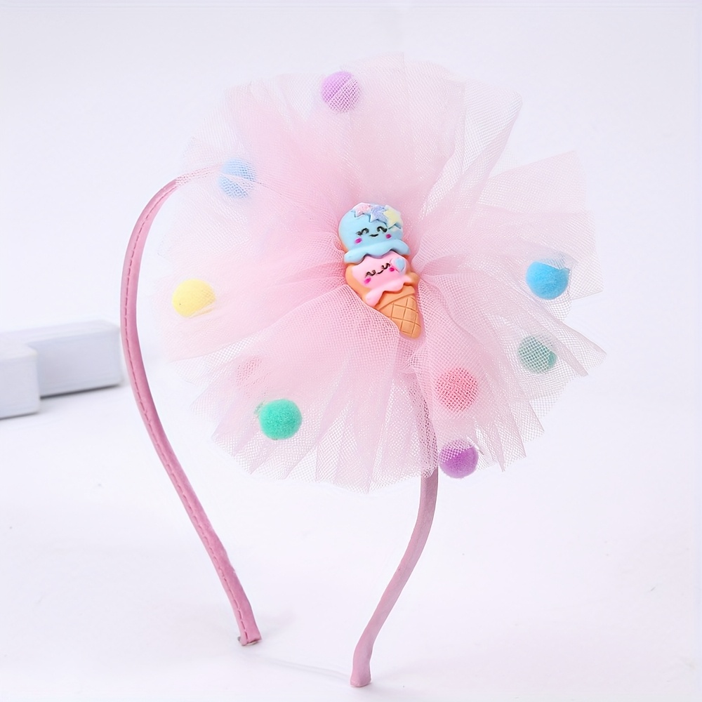 Image of 1pc Lovely Tulle Headbands For Ice Cream Design Polyester Hair Hoop Non-slip Multicolor Hair Hoop Perfect For Casual Attire