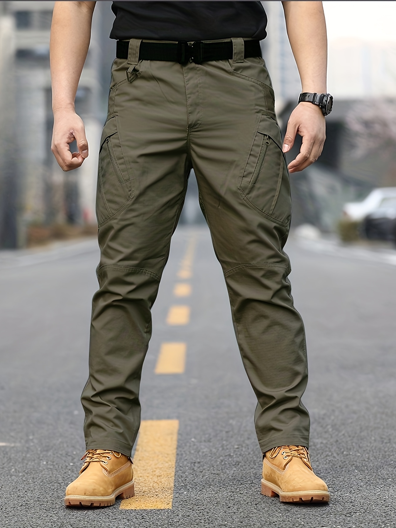 mens lightweight   cargo pants with multiple pockets breathable polyester solid   in black gray army green khaki suitable for outdoor hiking training and fishing outdoor pants sport style durable fabric