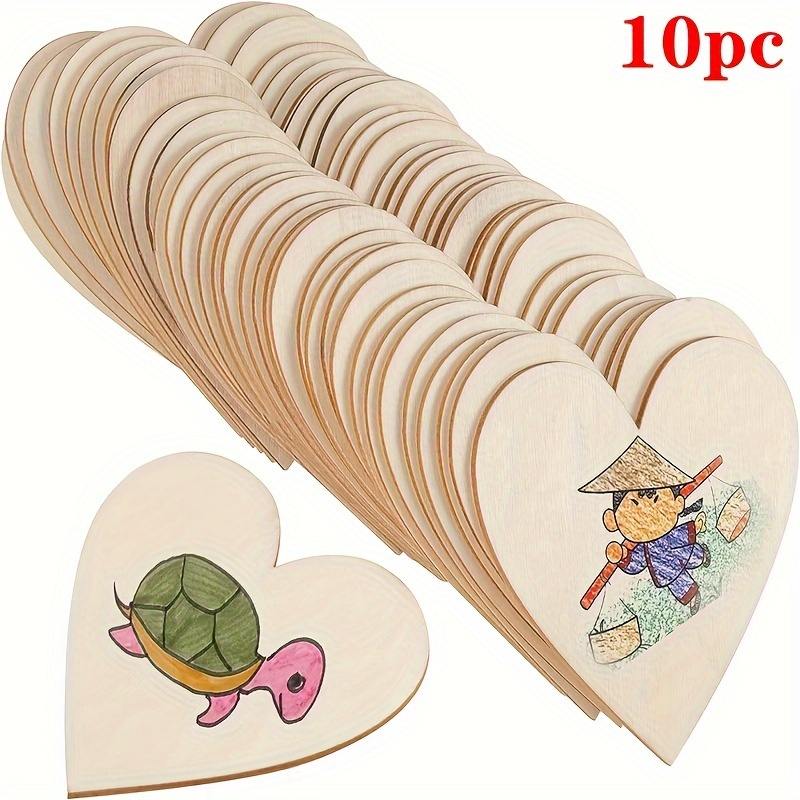 

10pcs Wooden Heart-shaped Cutouts For Diy Crafts, Wood Slices, For Painting, Collage, And Holiday Decorations, With No Battery Required For Christmas, Halloween, Easter, Hanukkah, Thanksgiving