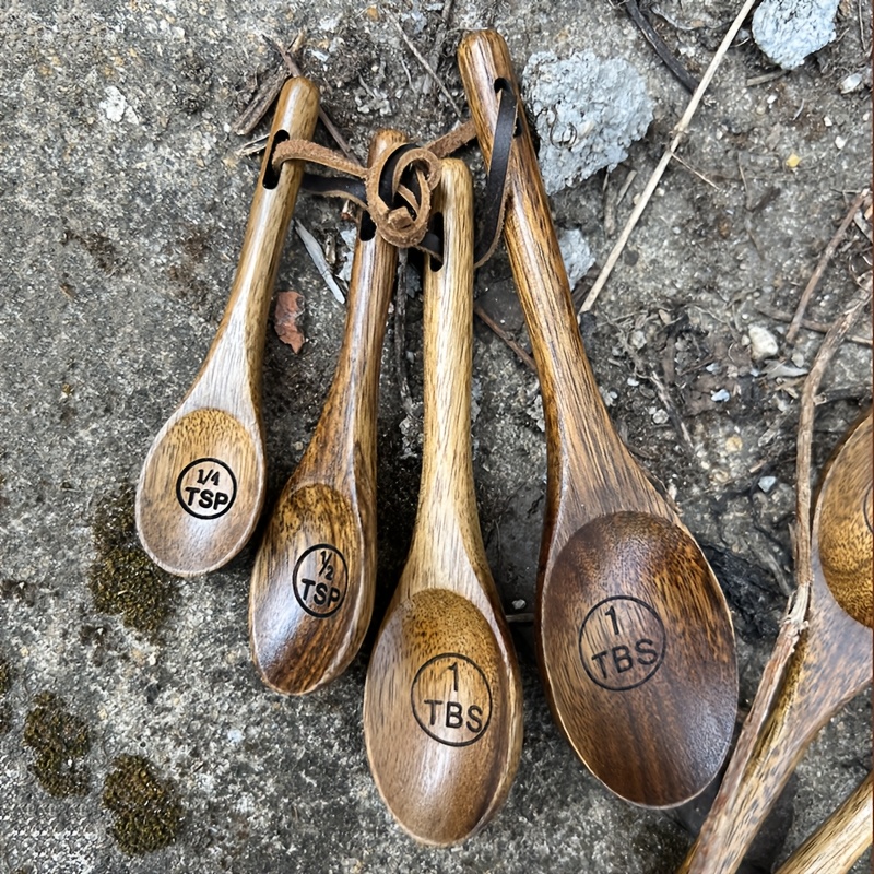 

4pcs Vintage Wooden Measuring Spoons Set - , Engraved With "1 Tbs" , Ideal For Coffee & Desserts, , Portable Size, Kitchen/dining Room Use, Dessert Serving Set| Utensils| Wooden Construction