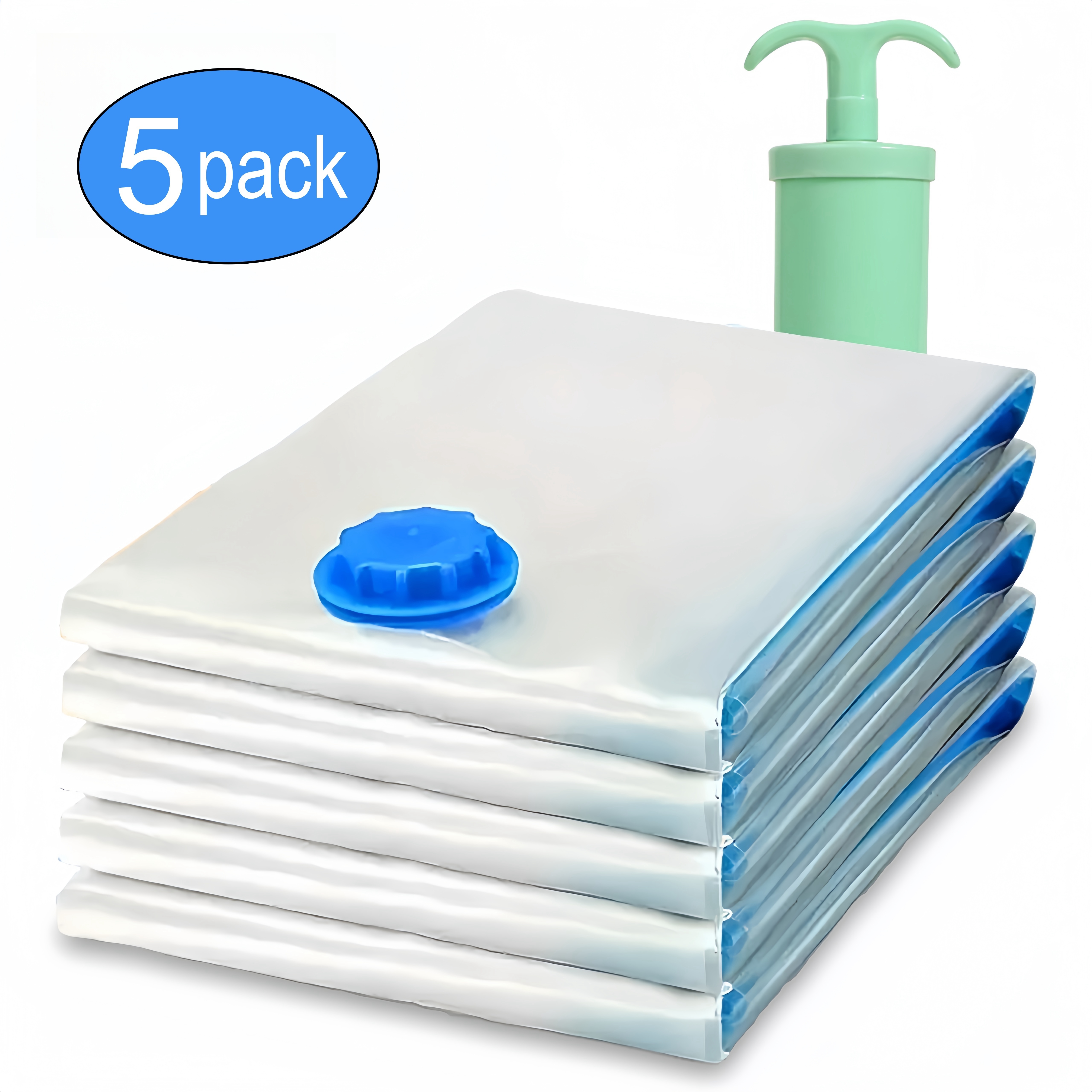 

5pcs Vacuum Storage Bags With Hand Pump, Durable Reusable Plastic Space Saver Compression Seal Bags, For Bedding, Clothes, Blankets, And Quilts, Zipper Closure, Multi-purpose