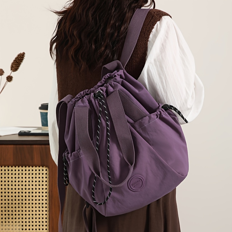 Solid Color Casual Nylon Women's Backpack, Lightweight Adjustable Daypack
