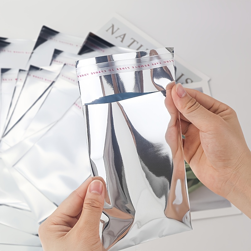 100pcs plated heat seal self   bags silvery small card id badge blind bags plastic envelope courier packaging bags clothing socks apparel storage bags comic convention small card dispenser packaging bags fridge magnets keychains