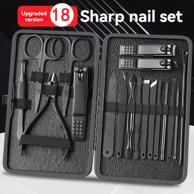 

Luxury 18-piece Black Stainless Steel Manicure & Pedicure Kit - Includes Nail Clippers, File, And Beauty Tools