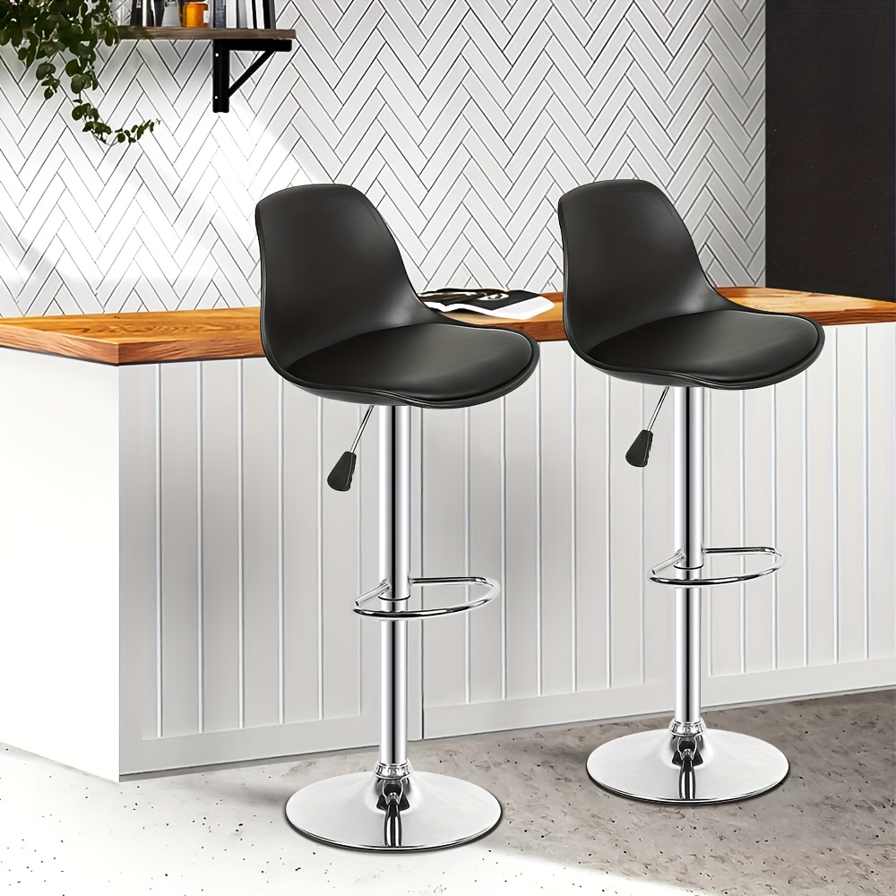 2 Pack Adjustable Bar Stools - Swivel Counter Stools 55-75cm Height, Black Faux Leather & Metal Frame, Commercial-grade Chairs 2 Pack