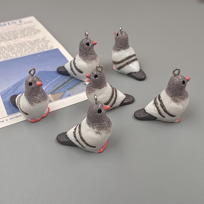 Image of 6pcs Resin Simulation Pigeon Bird Pendants, Suitable For Making, Perfect For Party Accessories, Earrings, Necklaces, Bags