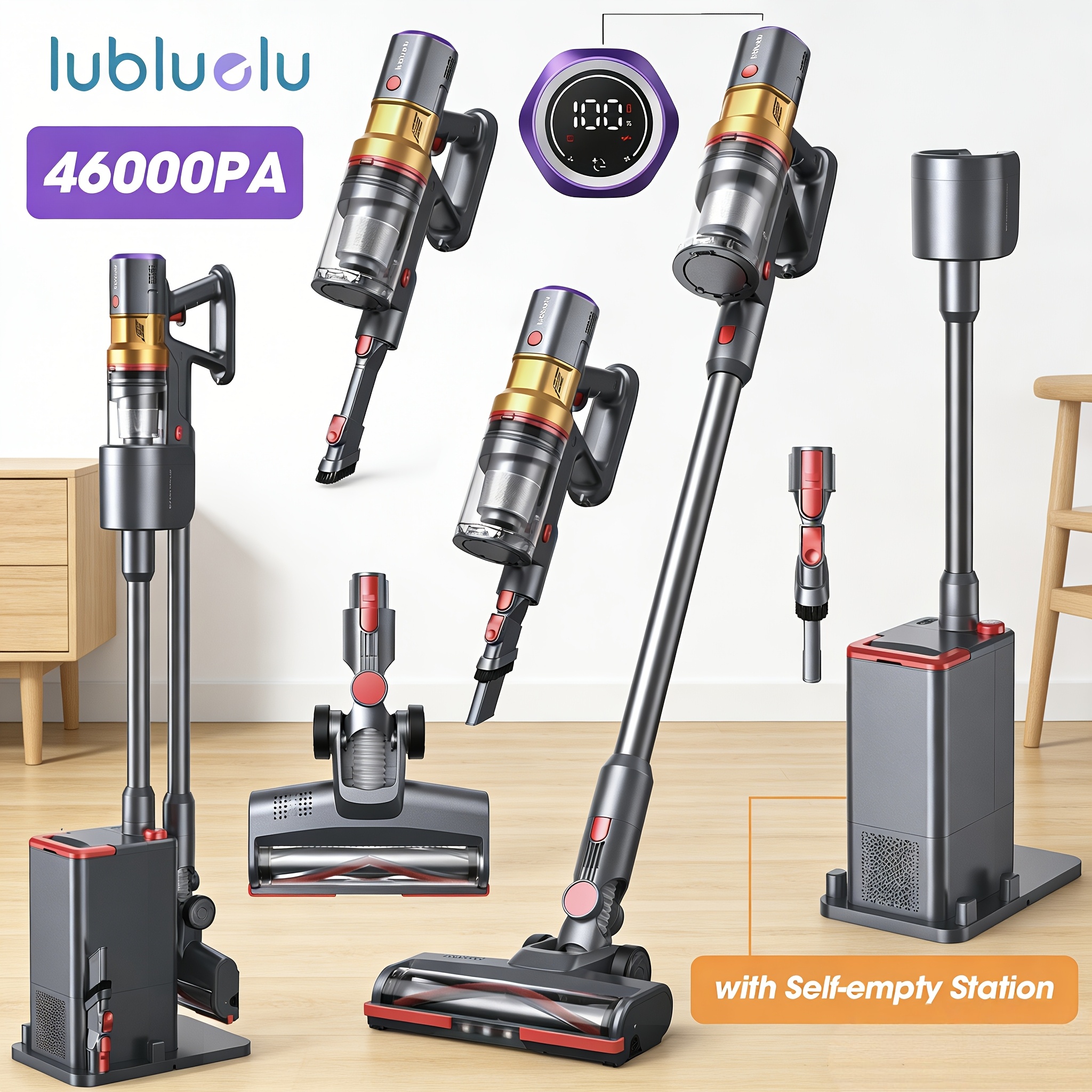 E-shop Lubluelu Akku-Staubsauger, 46Kpa Starke Saugkraft, 80 Tage Selbstentleerungsstation, 60 Minuten Laufzeit, Anti-Tangle-Bürste, 6-lagige
