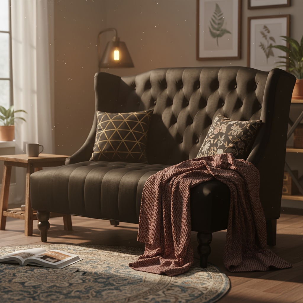 50-Inch Two-Seater Sofa, Comfortable Velvet Fabric, Mid-Century Modern Style, Minimalist Design, Extended Backrest, Compact Two-Seater Suitable for Bedrooms, Apartments And Home Offices