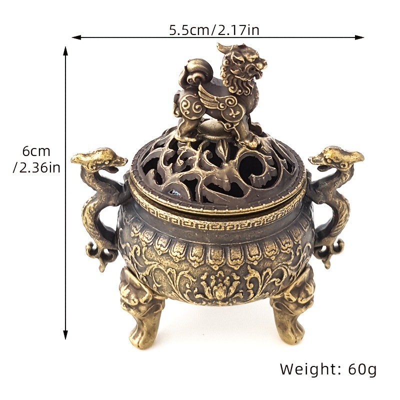 E-shop Vintage Kirin Räucherständer mit Deckel, Mini-Drachen- Phönix-Statue, hohle Gravur, Metallstruktur, Heimdekoration für Weihnachten, Halloween,